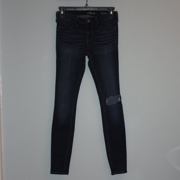 Hollister Denim - Hollister, Dark Blue Ripped Jeggings (3R)(W26 L28)